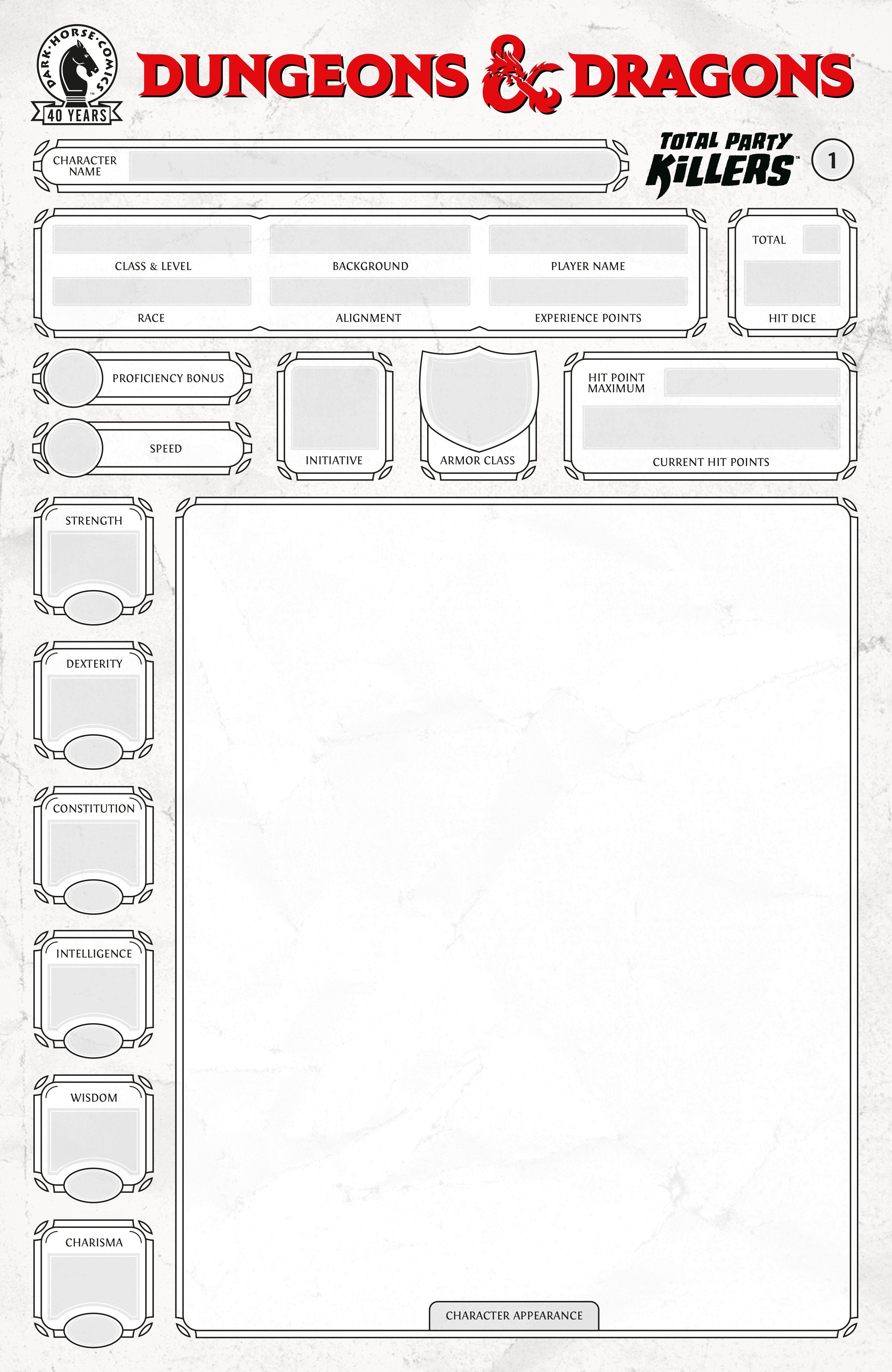 Dungeons & Dragons: Total Party Killers #1 (CVR E) (Blank cover-Character Sheet)PRE-ORDER
