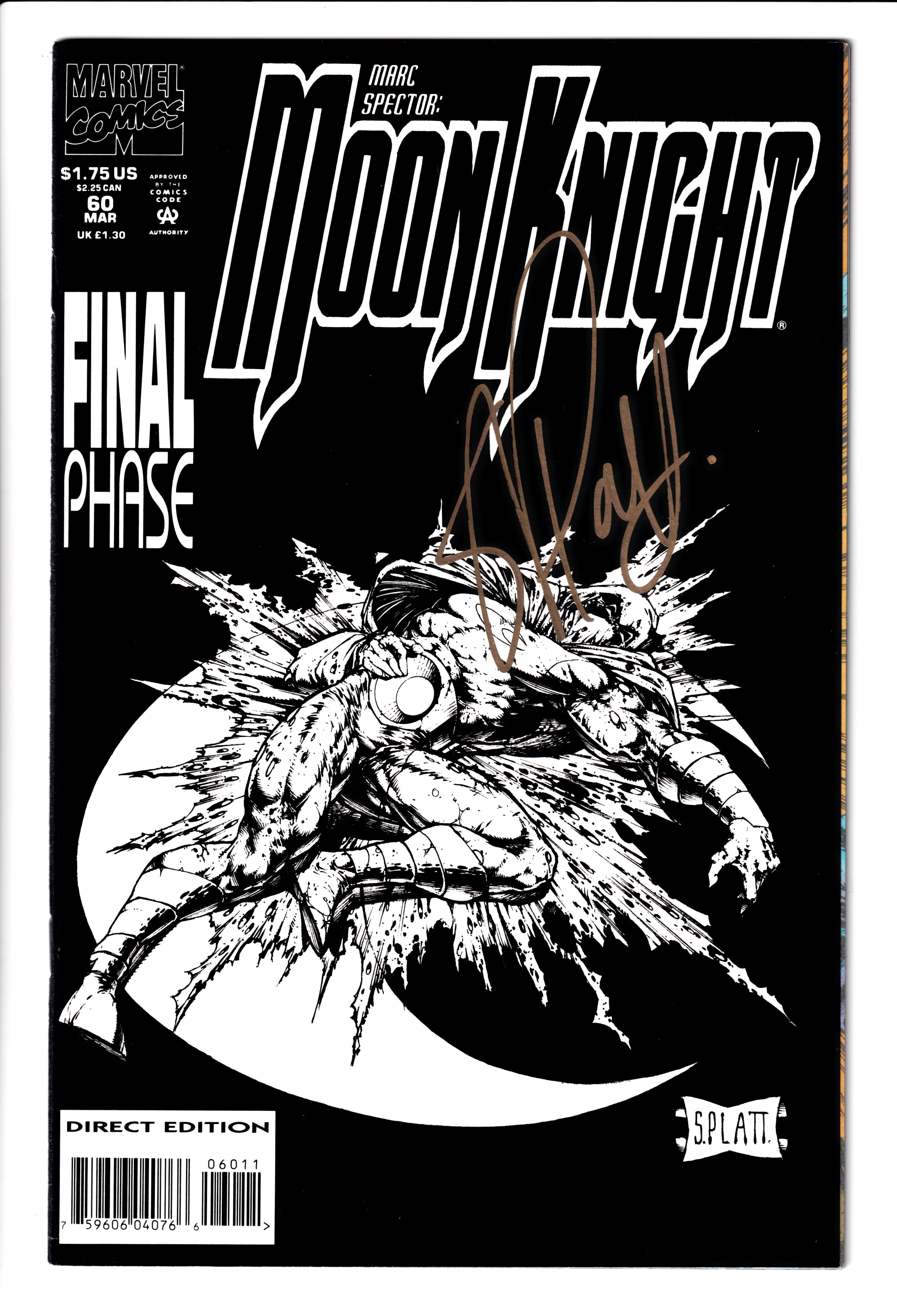 Marc Spector: Moon Knight #60 Signed by Platt NM (9.4) (1994)