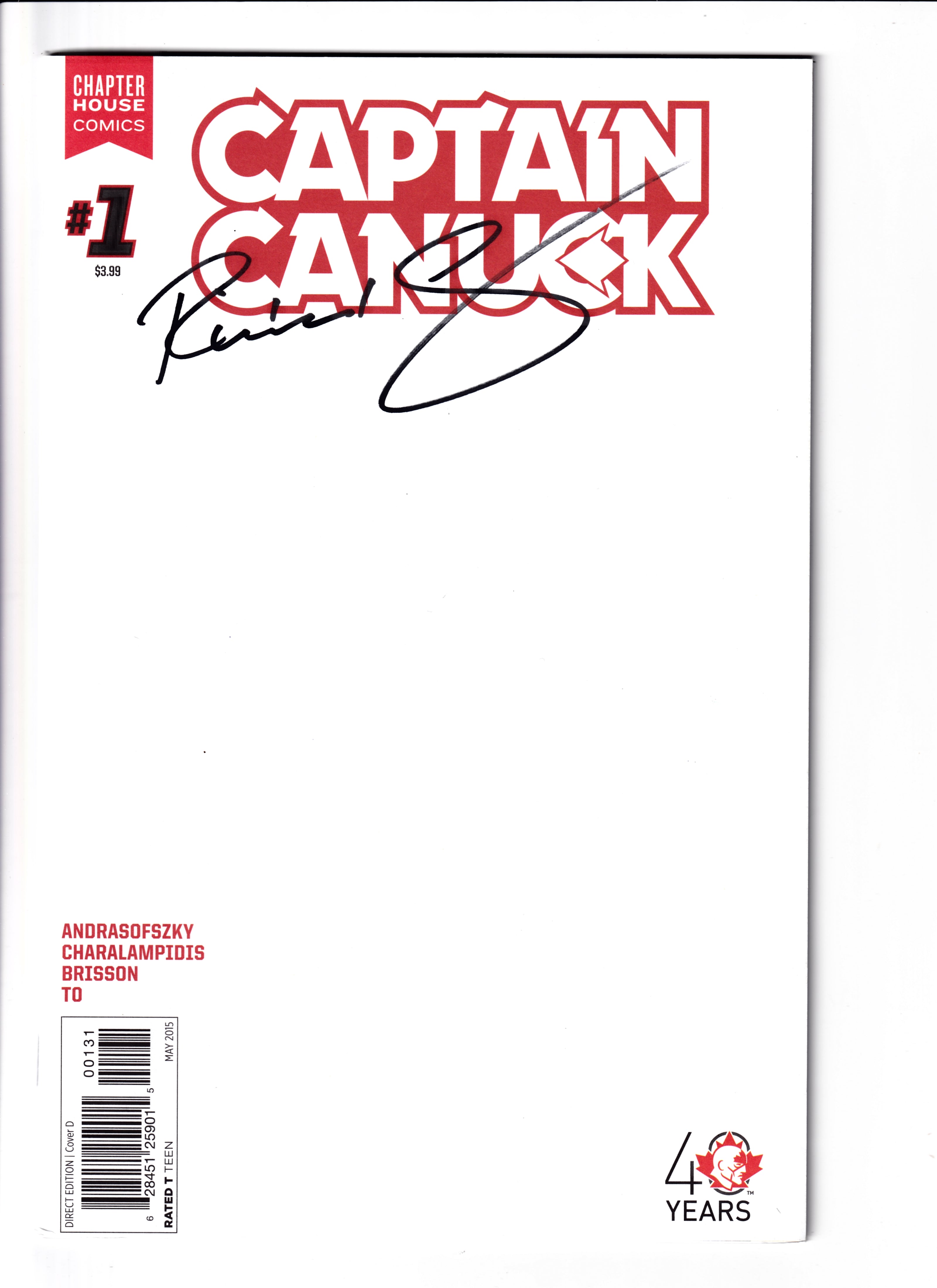 Captain Canuck #1 Signed By Comely Blank NM (9.6) (2015)