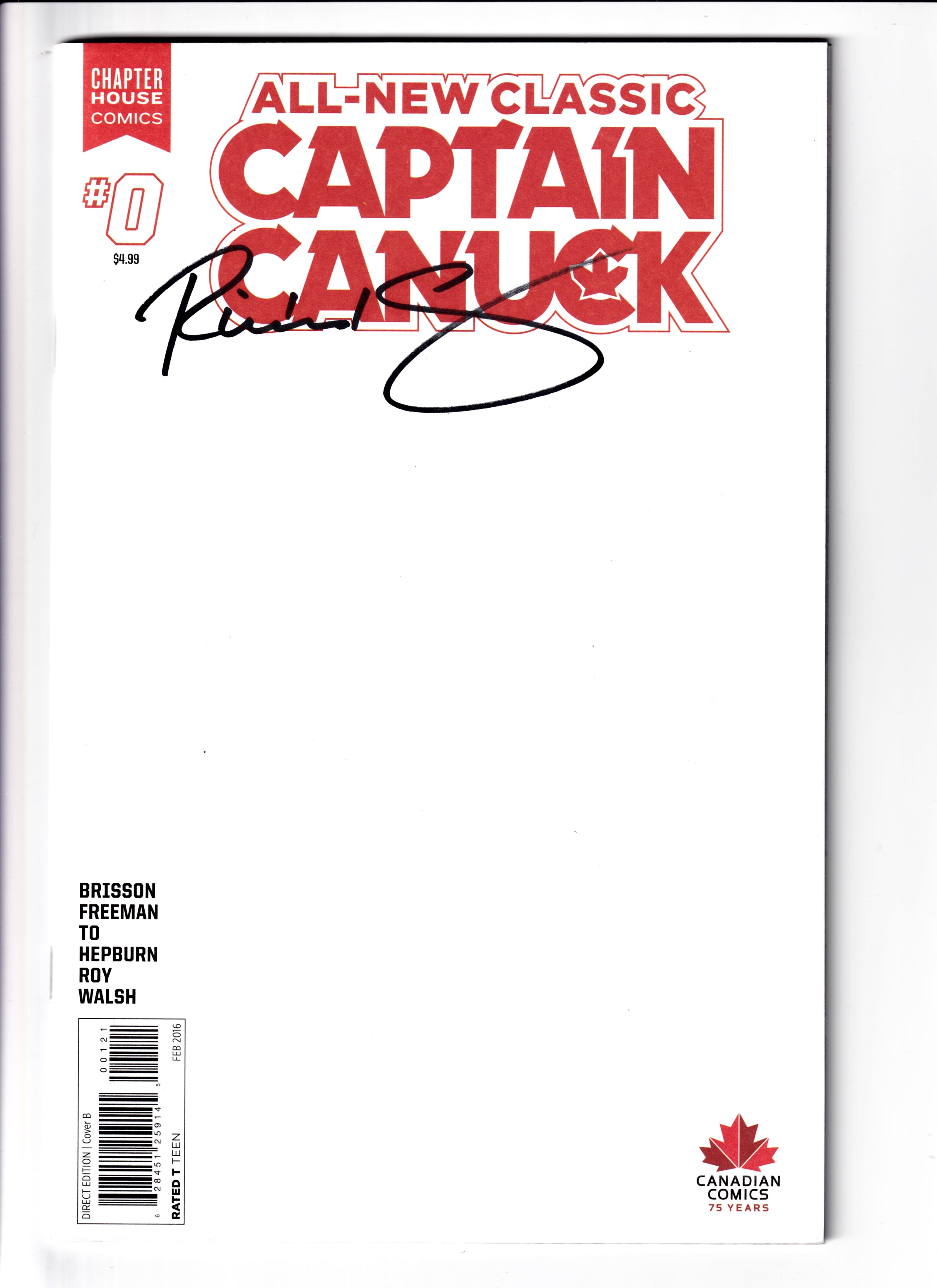 All-New Classic Captain Canuck #0 Blank Signed by Comely NM (9.4) (2016)