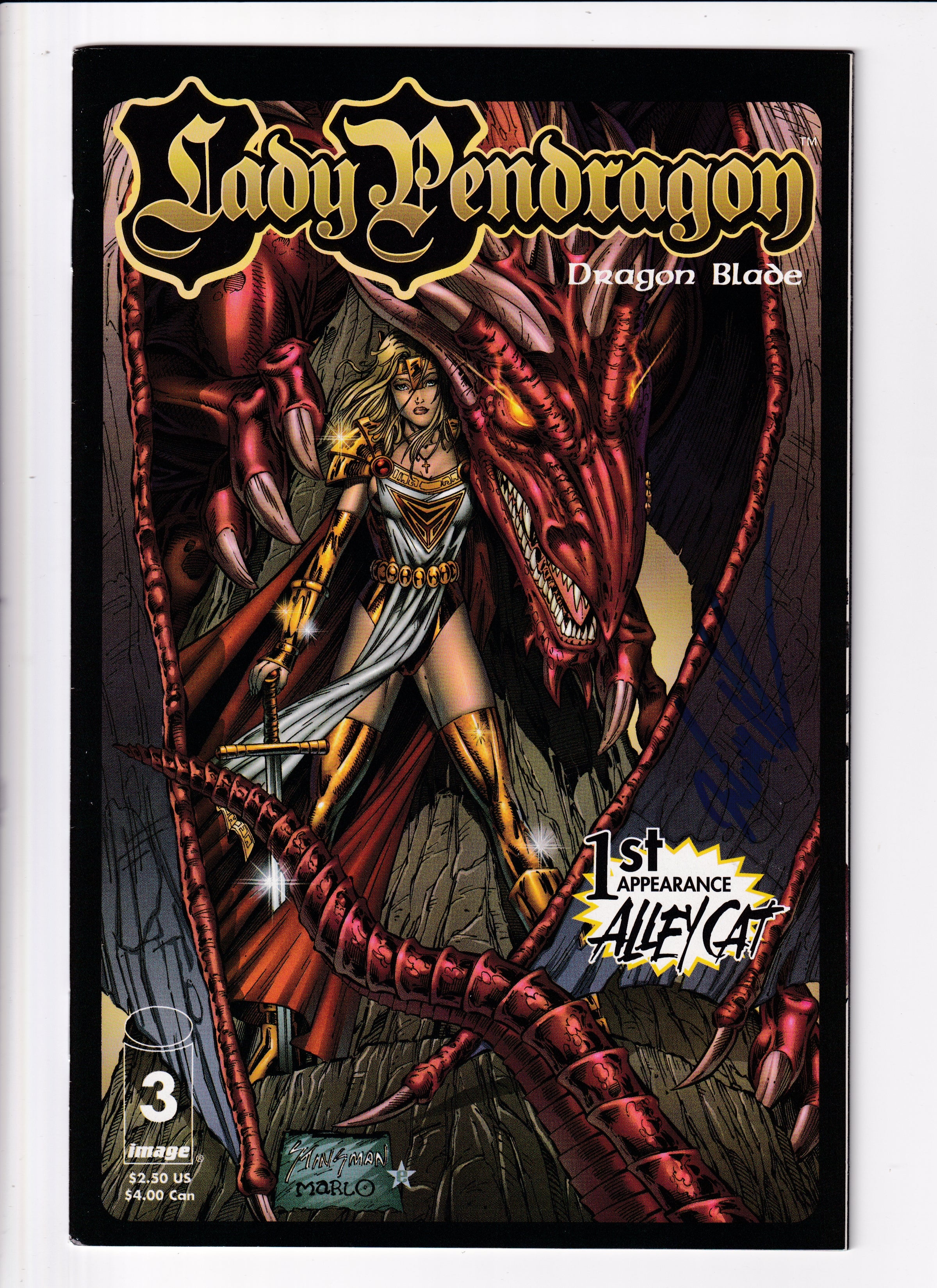Lady Pendragon: Dragon Blade #3 Signed Hawkins VF (8.5) (1999)